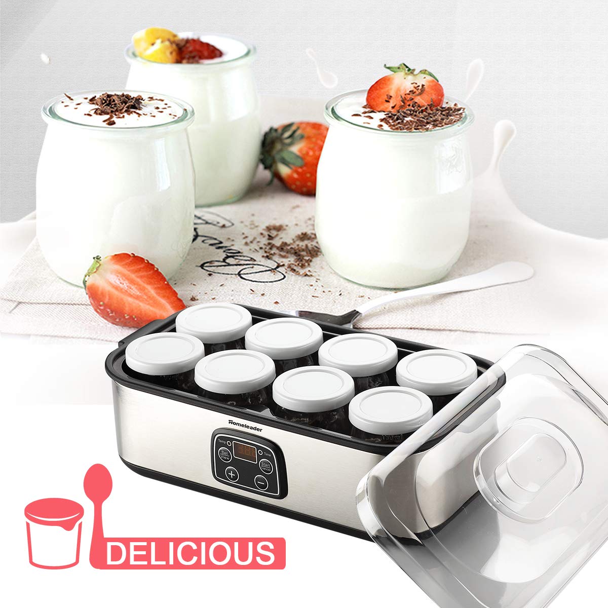 Homeleader Yogurt Maker, Automatic Digital Yogurt Maker with 8 BPAFree Glass Jars and Lids (6oz