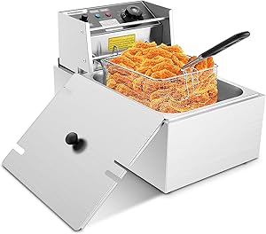 DREAMVAN Deep Fryer, 1700W Electric Deep Fryer with Basket, Stainless Steel, Adjustable Temperature, 6 Liters Oil Capacity Immersion Element Deep Fryer for Home Use (Silver)