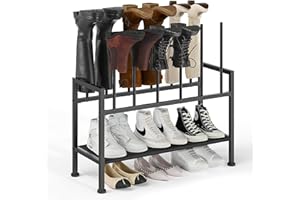 DIMJ Free Standing Shoe Racks - 3-Tier Boot Rack, Black Metal Storage Organizer for Tall Boots, Sneakers, Closet Organizer, Multiuse Shoe Rack, Fits 6 Pairs