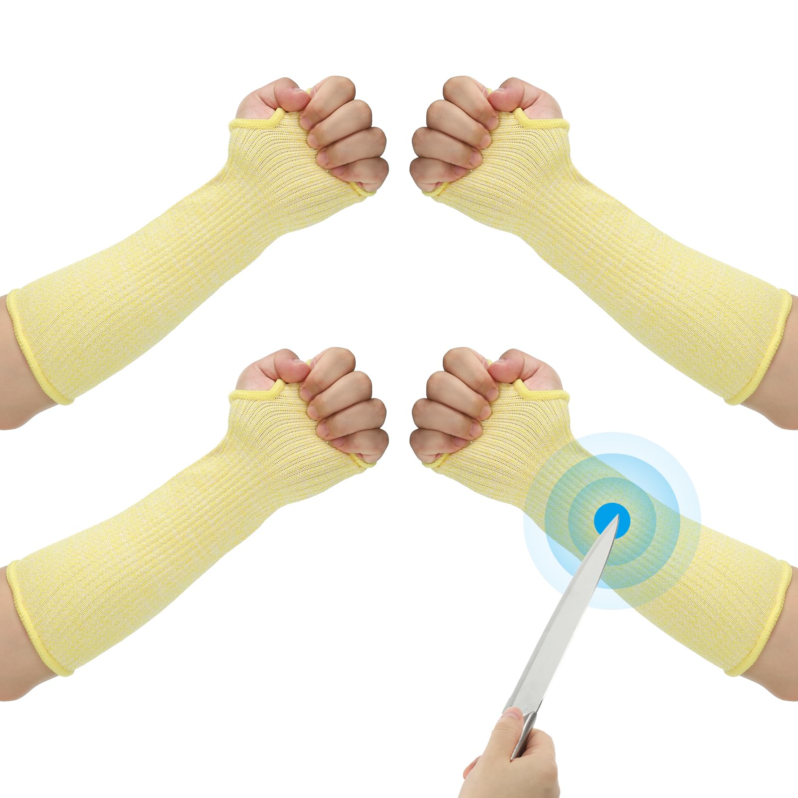 PATIKIL 14 Inch Cut Resistant Sleeve, 2 Pairs Arm Safety Protectors Sleeves with Thumb Hole Level 5 Protection Forearm Guard Sleeves for Thin Skin and Bruising, M, Yellow — image 1