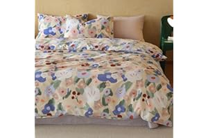BlueBlue Floral Duvet Cover Set Queen 100% Cotton Bedding for Kids Boys Girls Teens Red Cherry Blue White Flower Oil Painting 1 Botanical Garden Full Comforter Cover 2 Pillow Shams, Queen