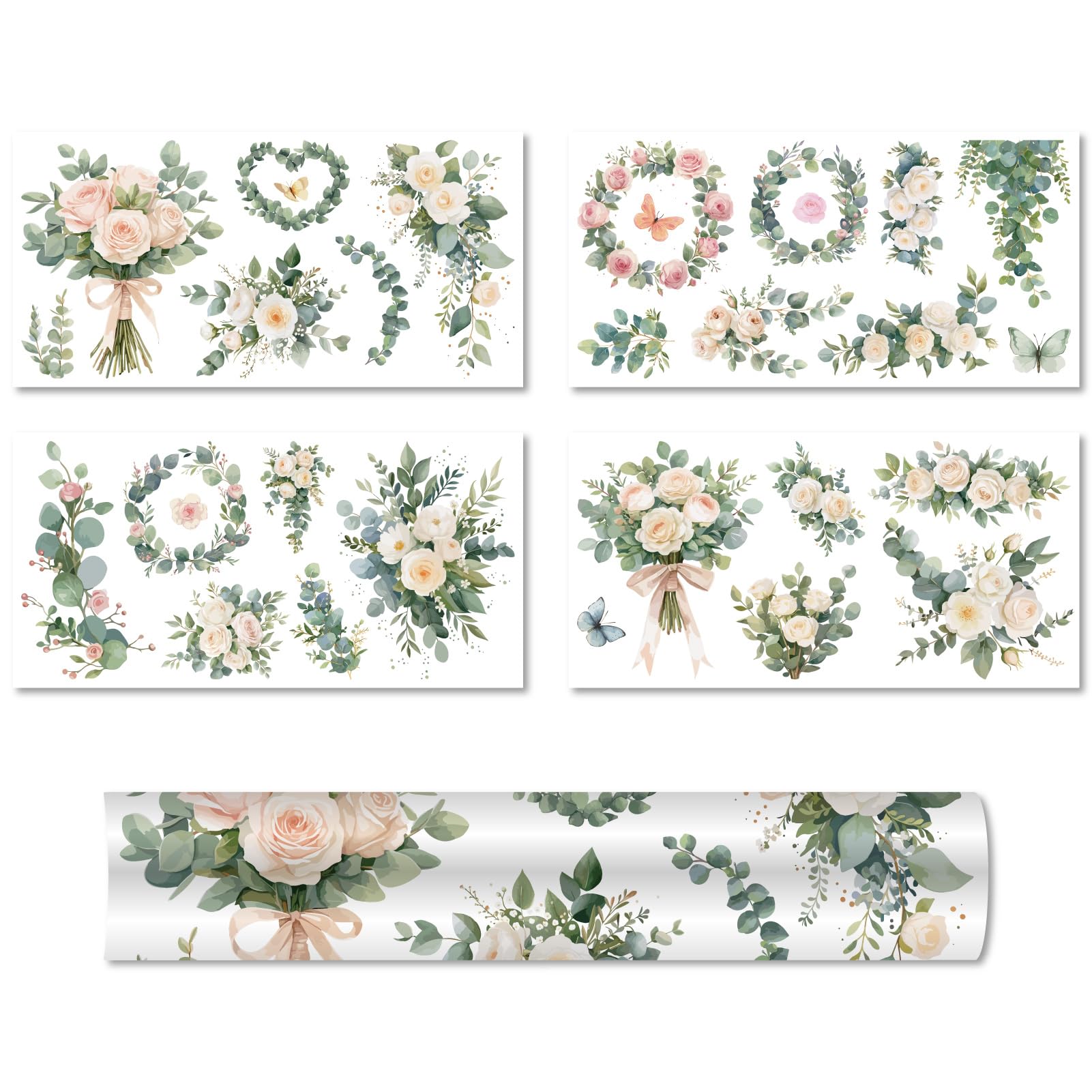CREATCABIN 4 Sheets Flowers Rub on Transfers for Furniture Crafts Floral Rub On Transfer Stickers Leaves Stickers Transfers Vintage Decals Waterproof for Wood Fabric DIY Craft Home Decor 11.8x5.9Inch