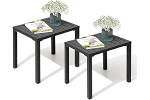 Crestlive Products Outdoor Side Table Set of 2, Aluminum Rectangular Side/End Table, Small Patio Coffee Bistro Table for Outdoor Indoor (Black)