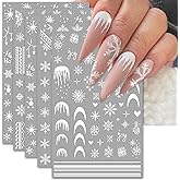 IDDFEVE Large Snowflake Nail Stickers, Christmas 3D Self-Adhesive Nail Art Decals - White Snowman Santa Elk Design for DIY Manicure Winter Xmas DIY Nail Decorations (6 Sheets)