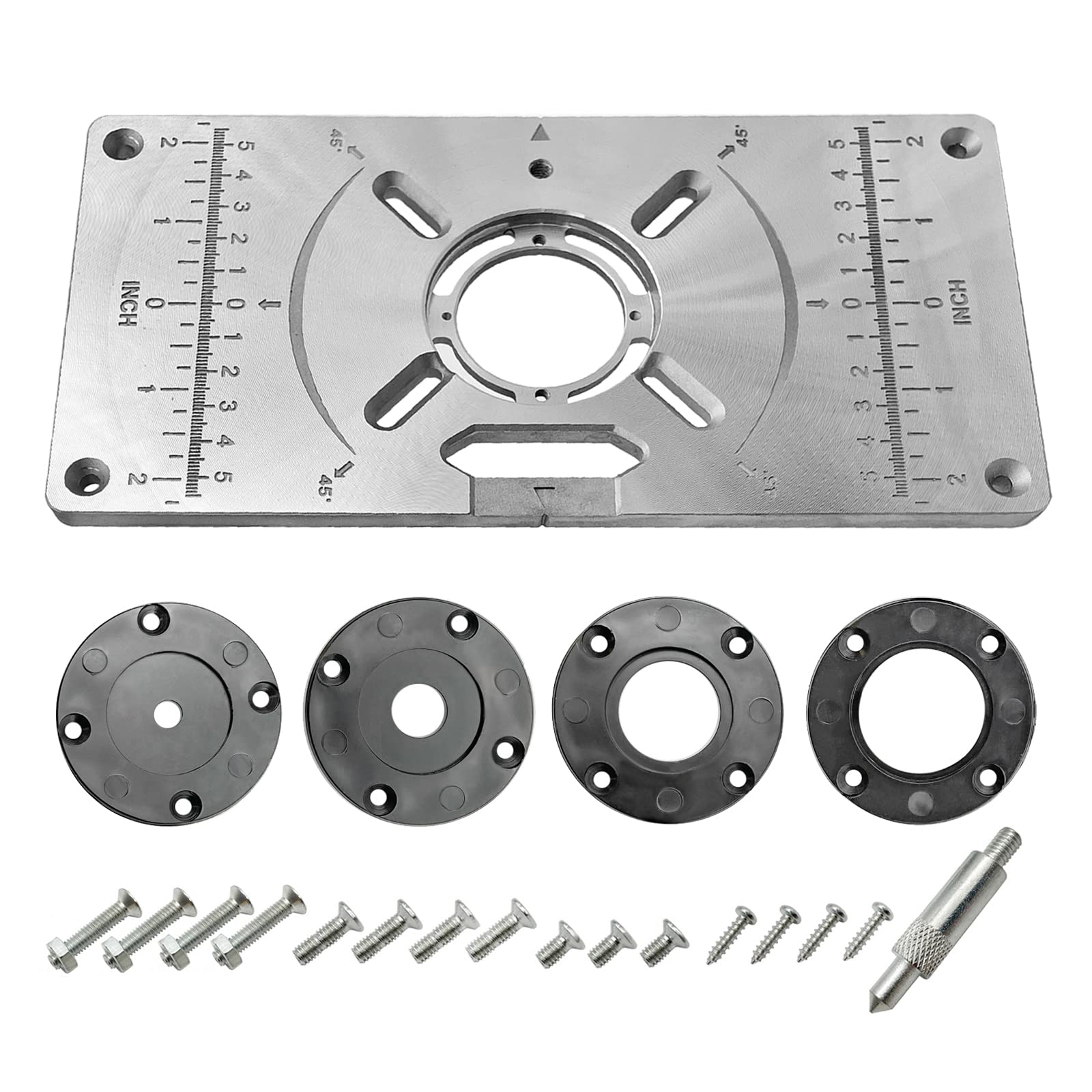 Aluminium Router Table Insert Plate Table for Woodworking Benches Router Plate Wood Tools Milling Trimming Machine with 4 Rings (Silver)