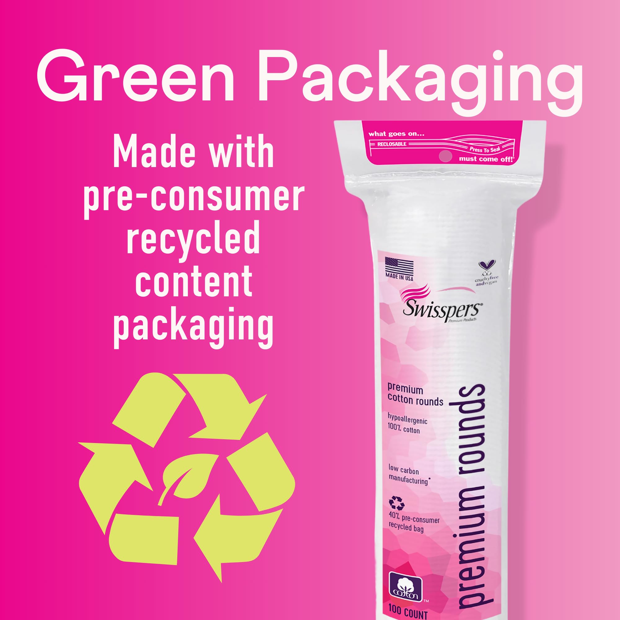 Swisspers Premium Cotton Rounds - 100% Chlorine Free Cotton Face Pads for Makeup, Nail Polish Removal - Dermatologist Tested and Hypoallergenic, Made in USA - 100 Pads (Pack of 3)