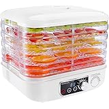 Food Dehydrator, HOMEMAXS Electric Fruit Dehydrator Including 5 Stackable Trays, Digital Temperature Settings and Timer, Adjustable Space, Noiseless and BPA Free, White