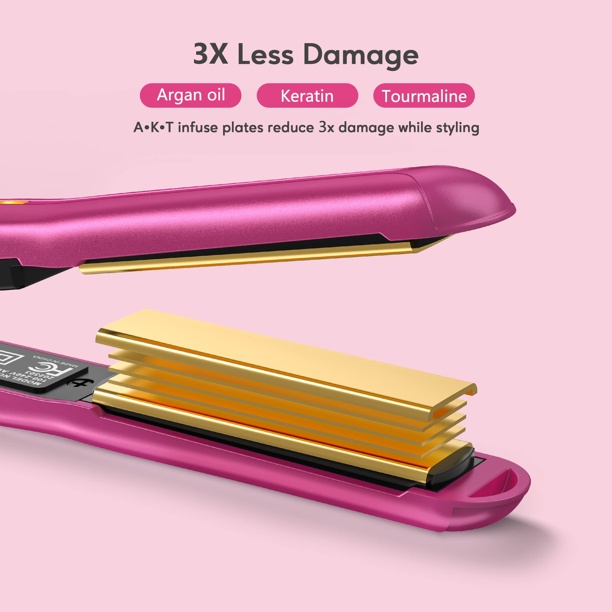 Terviiix Mini Flat Iron Adjustable Temperature, Travel-Size Mini Hair Straightener, Small Flat Irons for Short Hair/Curls Bangs, Ceramic Portable Tiny Hair Curler, Dual Voltage, Auto-Off, Pink, 1/2''