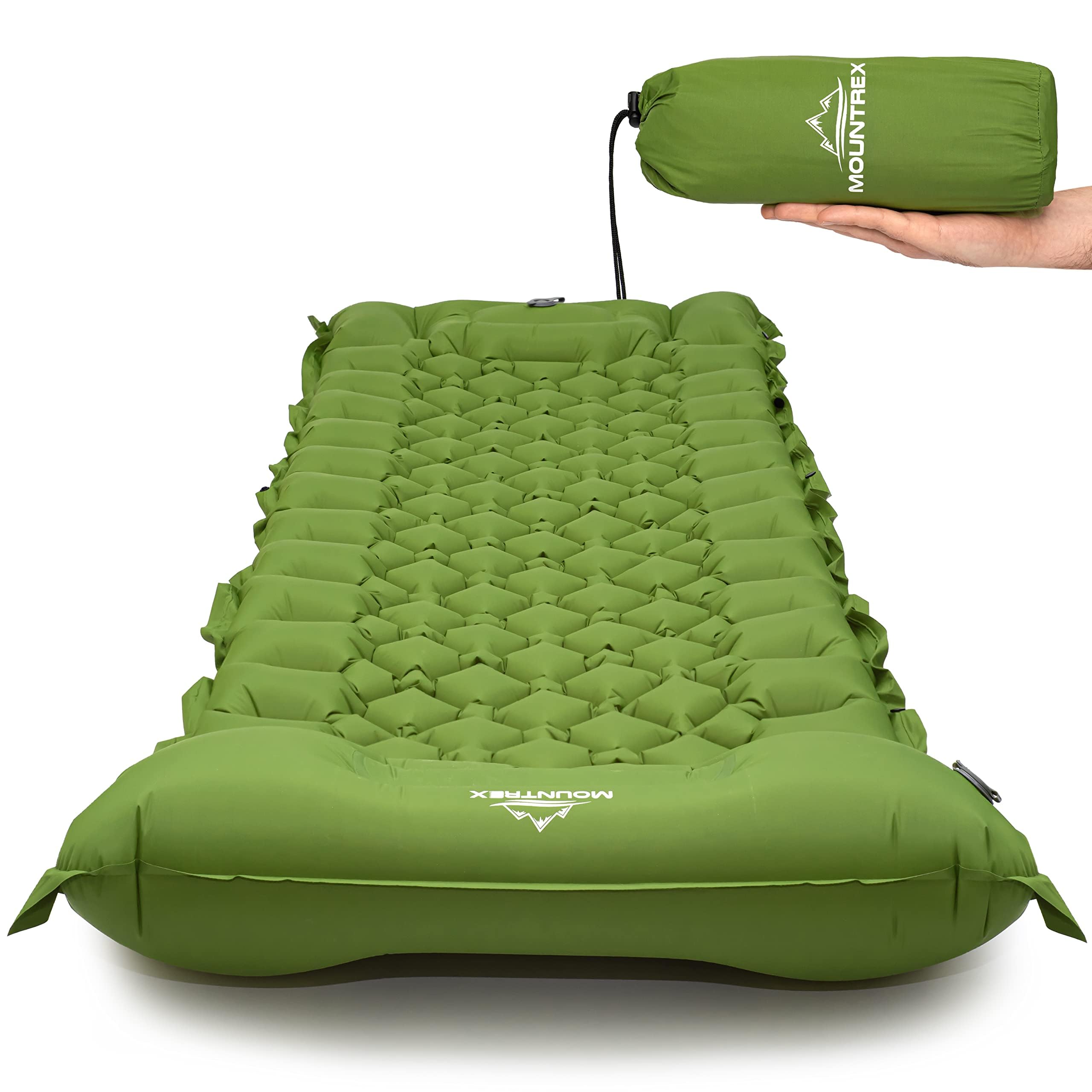 MOUNTREX Sleeping Mat - Outdoor, Camping Air Mattress - Ultralight & Small Pack Size (700 g) - Inflatable Mattress, Sleeping Mat with Foot Pump - Foldable, Linkable & Self-Inflating (Green)