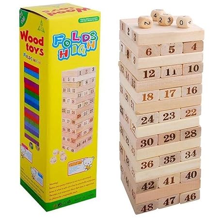 Goolsky 48 Stücke Holz Baustein Set Stapeln Brettspiel Form und Anzahl Anerkennung Pädagogisches Spielzeug für Kinder