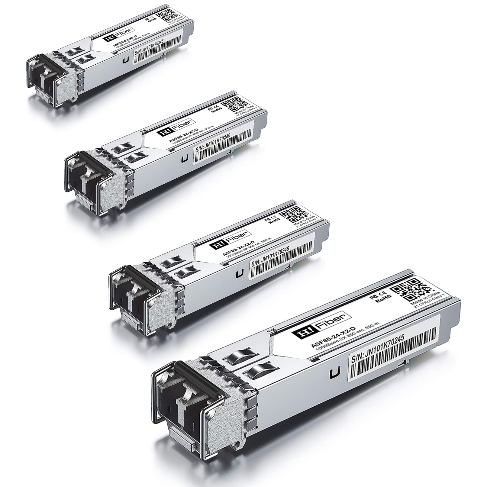 4 pack, 1000BASE-SX SFP Transceiver, SFP to LC, 1.25G Multimode module Compatible with Cisco GLC-SX-MM/GLC-SX-MMD, MA-SFP-1GB-SX, Ubiquiti UniFi UF-MM-1G, Mikrotik S-85DLC05D, Netgear AGM731F...