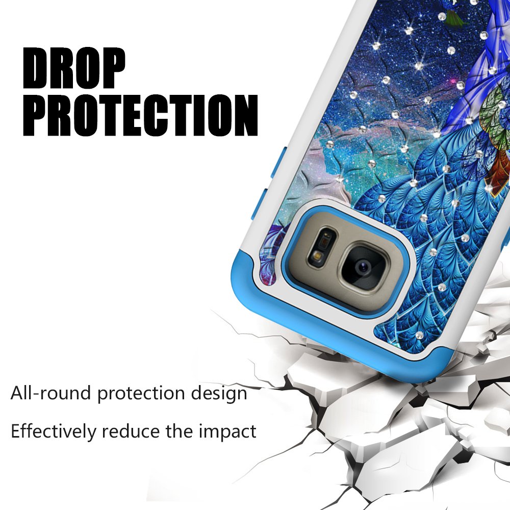 S7 Edge Case, Galaxy S7 Edge Case, UrSpeedtekLive [Shock Absorption] Dual Layer Hybrid Defender Protection Rhinestone Crystal Bling Cover Case for Samsung Galaxy S7 EDGE - Peacock (Not for Galaxy S7)