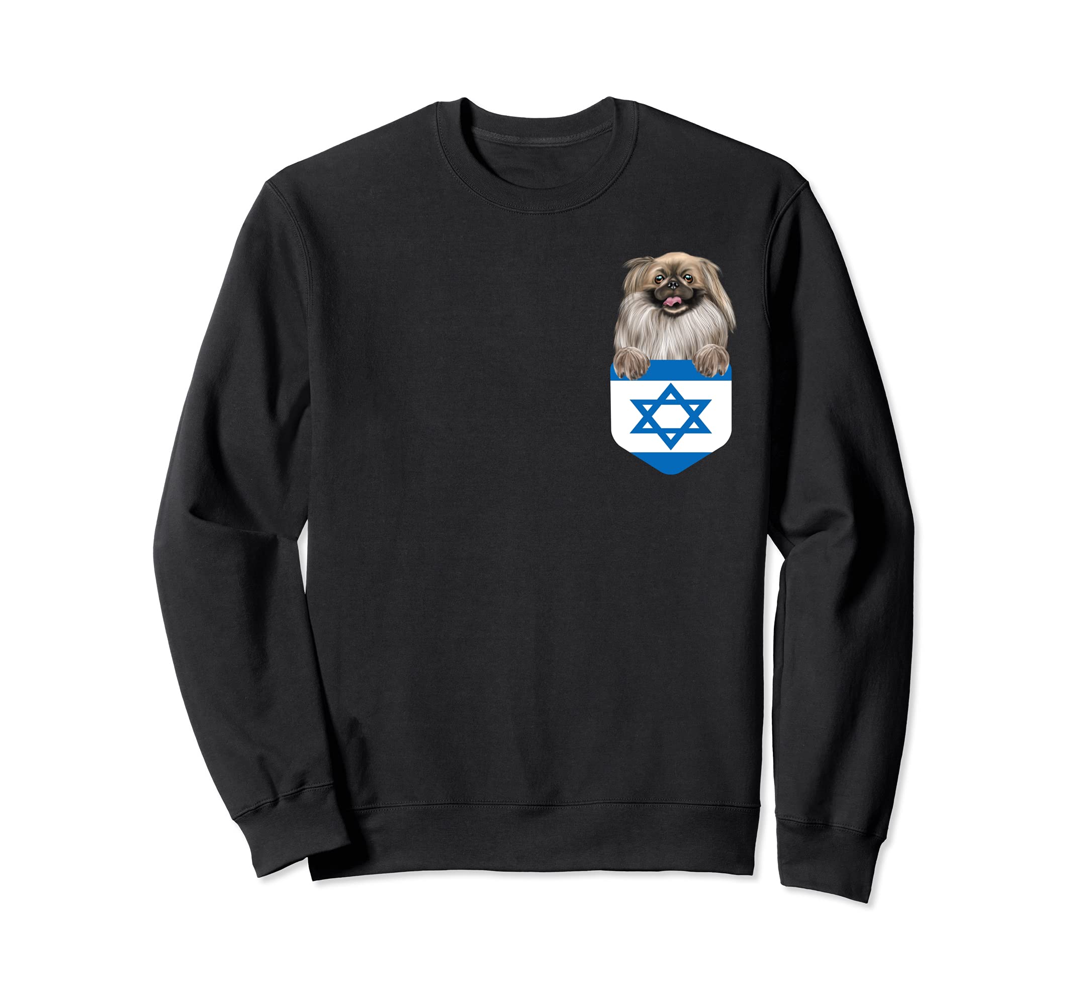Israel Flag Pekingese Dog In Pocket Sweatshirt