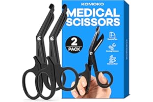 KMEIVOL Komoko Trauma Shears (2 Packs/Black), Nursing Scissors, Nurse Accessories for Work, Nursing School Essentials for Students - Essential Tool for First Aid Kits and Medical Professionals
