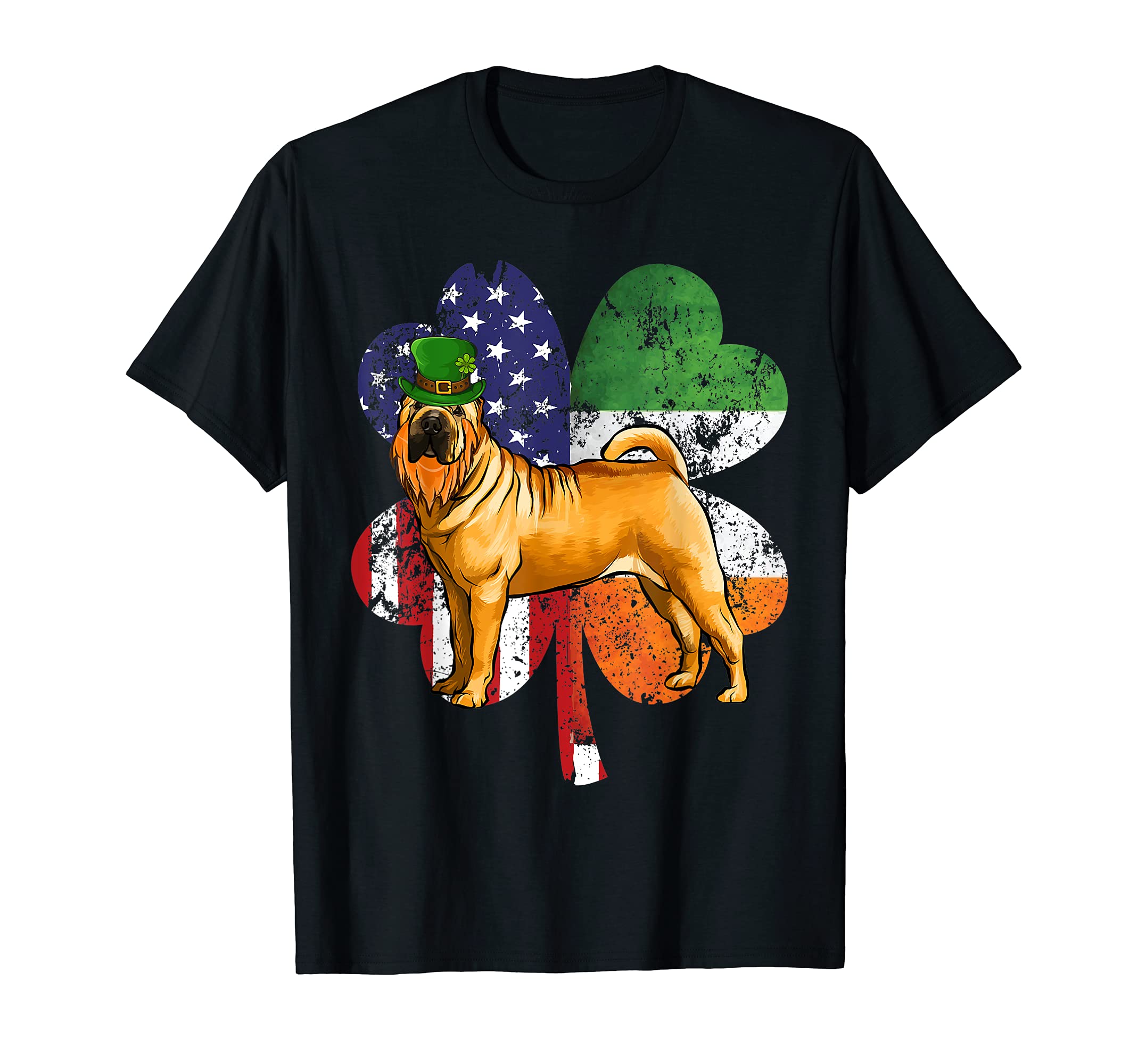 St Patricks Day Irish American Flag Chinese Shar-Pei Dog T-Shirt
