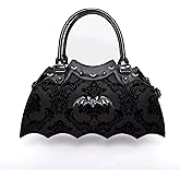 Bat Shaped Handbag with Damask Print and Metal Embellishments on Bag - Includes Shoulder Strap | Metal Embellishments, on Bag, Includes Shoulder Strap