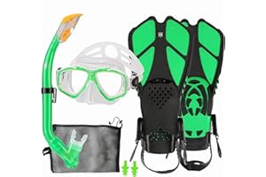 HH HHAO SPORT Kids Mask Fins Snorkel Set Snorkeling Packages, with Diving Mask, Snorkel, Adjustable Swim Fins, Mesh Bag, Anti-Fog Anti-Leak Snorkeling Gear for Kids for Snorkeling Swimming Diving