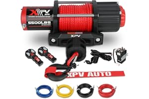 XPV AUTO 5500 lb. Winch Electric Winch Synthetic Rope 12V for ATV UTV Wireless RemoteTowing Winches Waterproof for Off Road Trailer Boat