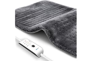 Boncare® Large Heating Pad for Back Pain Relief and Cramps with Auto Shut Off & 4 Temperature Settings, Fast Heat up Instant Comfort and Ultra Soft Velvet Plush Machine Washable (Gray, 12"x24")