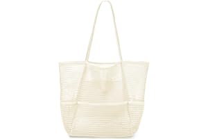 KPX Mesh Beach Bag, Tote Bag for Women Large Foldable Mesh Swimming Bag with Pockets - Sandproof, Waterproof