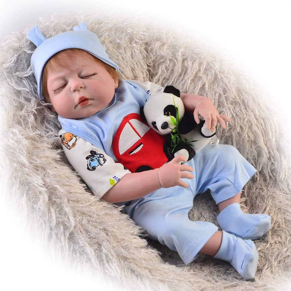 Prezzo 23 inch Occhi Chiusi Maschio Baby Dolls 58 cm Realistic Reborn Bambole Silicone Vinyl Neonato Magnetico Giocattolo Fatto a Mano Offerte