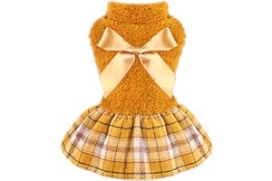 DAFUEN Dog Winter Clothes Puppy Dresses for Small Dogs Girl Fleece Warm Pet Sweater Dress Cold Weather Dog Coat Cute Cat Apparel Outfit Bowknot Doggy Skirt Tutu for Chihuahua Yorkie Clothing (Small, Yellow)