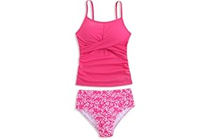 LKALPSQ Girls Swimsuits 2 Piece Bathing Suit Tropical Floral Swimwear 7-16 Years Beach Sport Halter Tankini