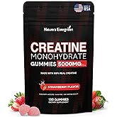Creatine Monohydrate 5000mg Gummies, Pre-Workout 5g Creatine Gummy Supplement for Men & Women: Muscle Builder & Energy Boost, Sugar Free, Vegan, Strawberry Flavor, (120 Count) Made in USA