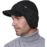 Wmcaps Winter Beanie with Brim and Ear Flaps, Fleece Lined Warm Knit Hat for Men Women Outdoor Thermal Stocking Cap