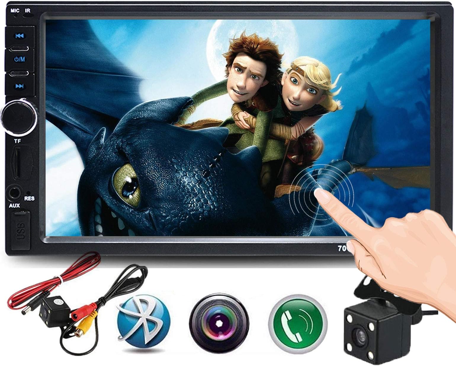 Cavogin Double Din Car Stereo, 7-Inch Touch Screen Car Radio MP3/MP5/FM Player Supports Bluetooth/USB/TF with Remote Control