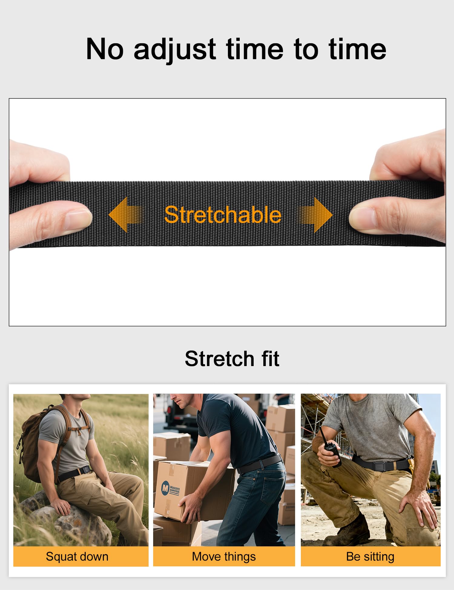 JUKMO Stretch Tactical Belt for Men, Military Work Rigger Hiking 1.5