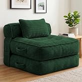 ORWIPO Folding Sofa Bed, Convertible Sleeper Chair with Pillow(Dark Green) | Foldable Mattress with Back Support, Portable Fold Out Chair Bed Comfy Floor Couch Lounge for Living Room Bedroom Apartment