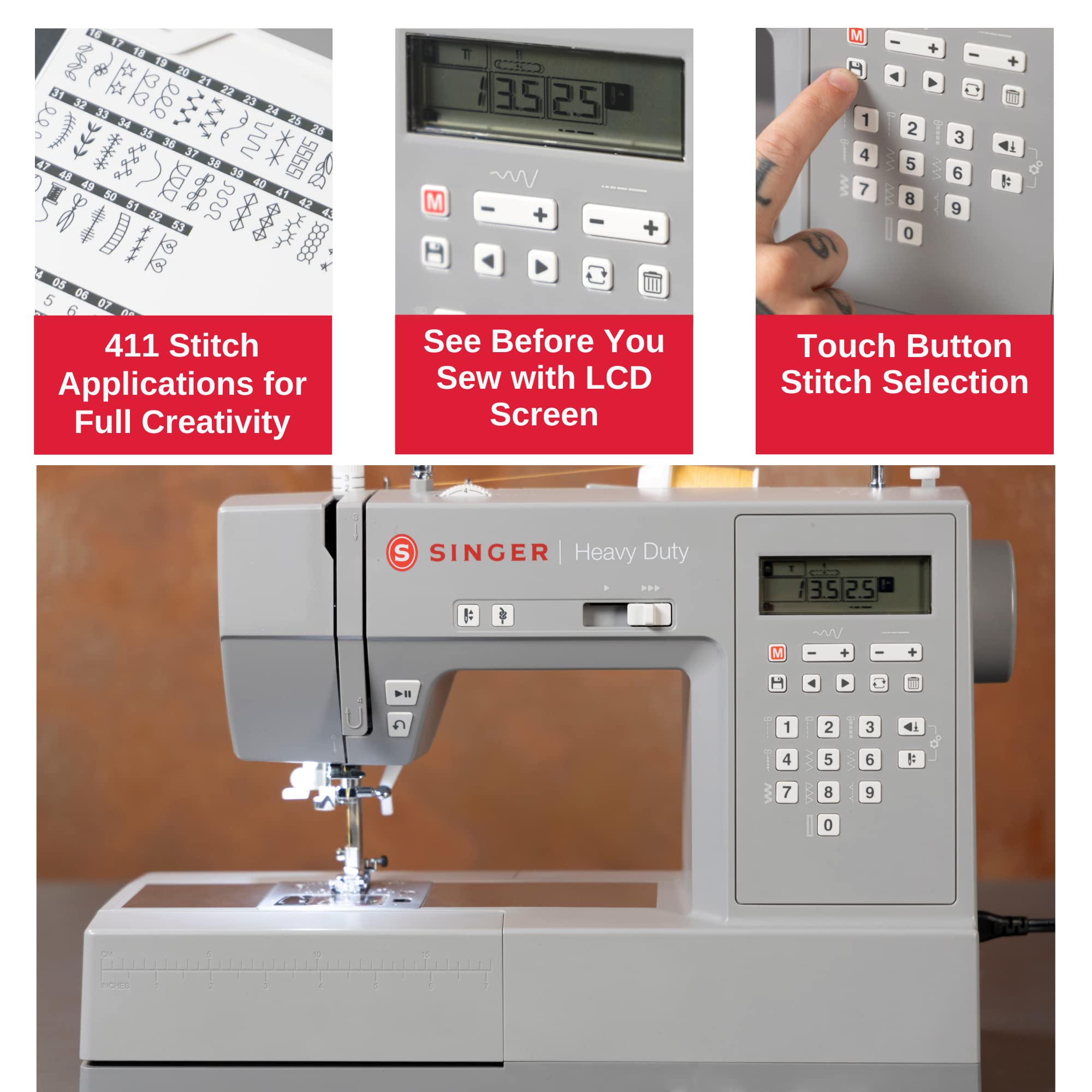 SINGER Heavy Duty 6700C Computerized Sewing Machine with Accessory Kit | Strong Motor with Enhanced Piercing Power, 411 Stitch Applications, LCD Screen, Full Metal frame & 1-step Buttonhole