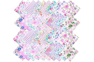 20 Piece Pink Charm Pack 10x10 Inch Precut Cotton Fabric Squares for Quilting, Floral Patchwork Squares for DIY Sewing Crafts