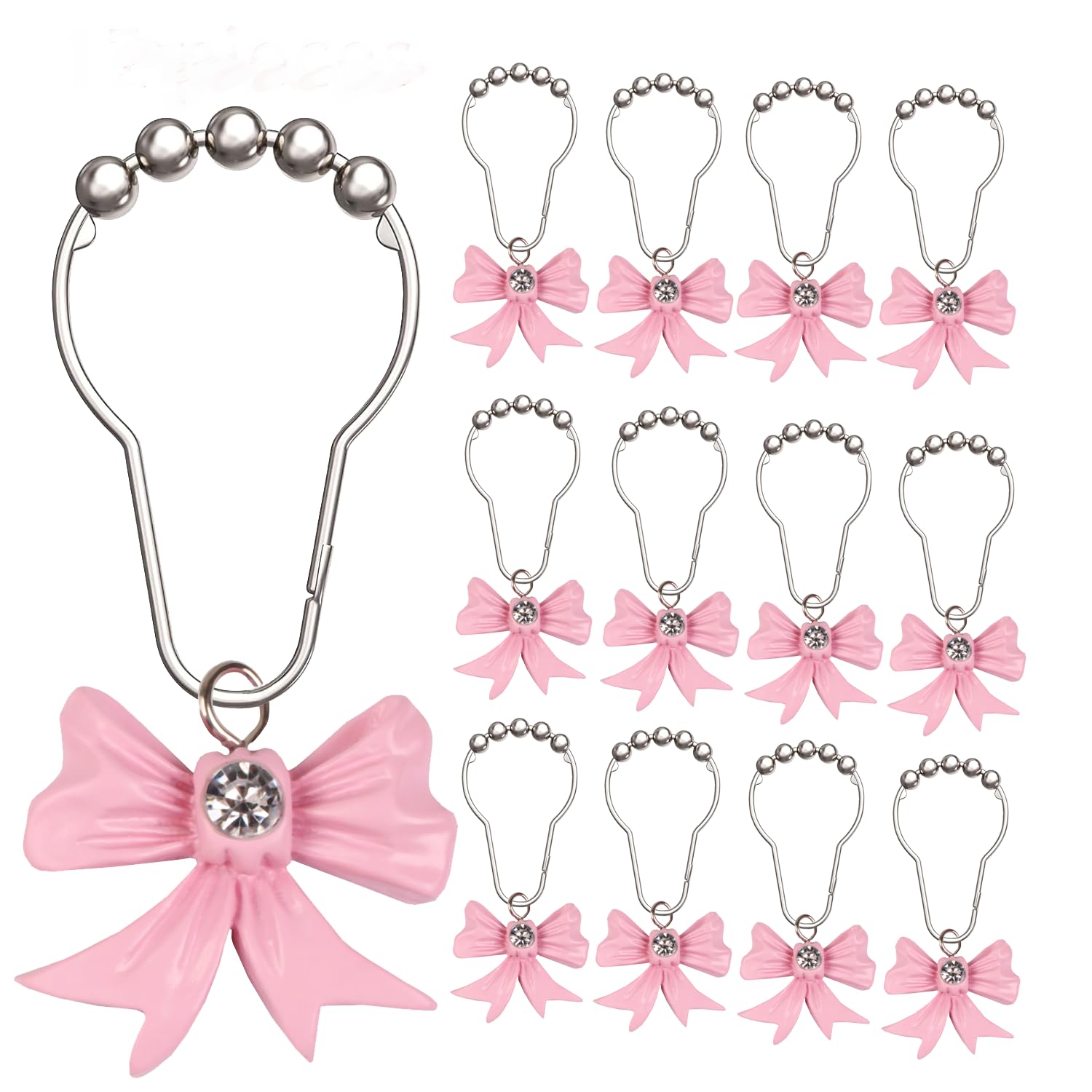 Photo 1 of 12 Pcs Pink Bow Knot Shower Curtain Hooks Decorative Stainless Steel Curtain Hooks for Bathroom Shower Rods