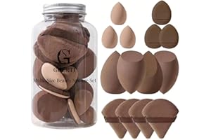 GOERTI Beauty Blender Sponge Set 14PCS – Multi-Size Makeup Sponges for Foundation, Liquid, Powder - Triangle Puffs, Mini Beauty Blender, Thumb Powder Puff, Reusable & Wet or Dry Use (Brown)
