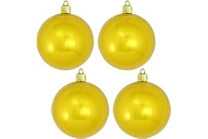 Christmas By Krebs 4" (100mm) Shiny Sunshine Yellow [4 Pieces] Solid Commercial Grade Indoor and Outdoor Shatterproof Plastic, UV and Water Resistant Ball Ornament Decorations