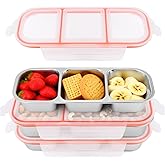 3Pack Stainless Steel Snack Containers, 2/3 Compartment Leakproof Bento Boxes with Lids, Reusable for Kids & Adults, Stackable, Dishwasher Safe(Sliver,Size:10.24inch)