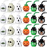 Umigy 24 Pack Halloween Cup Set for Kids - 10 oz Reusable Plastic Cup with Lid & Straw Gift Bulk for Halloween Party Favor Supplies