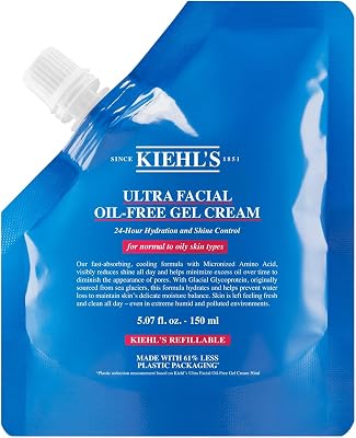 Ultra Facial Oil-Free Gel Cream, 150 ml Nachfüllpackung, erfrischende Gesichtscreme für fettige Haut, bis zu 24 h feuchtigkeitsspendende Gel-Creme, Glanz mildernd und kühlend