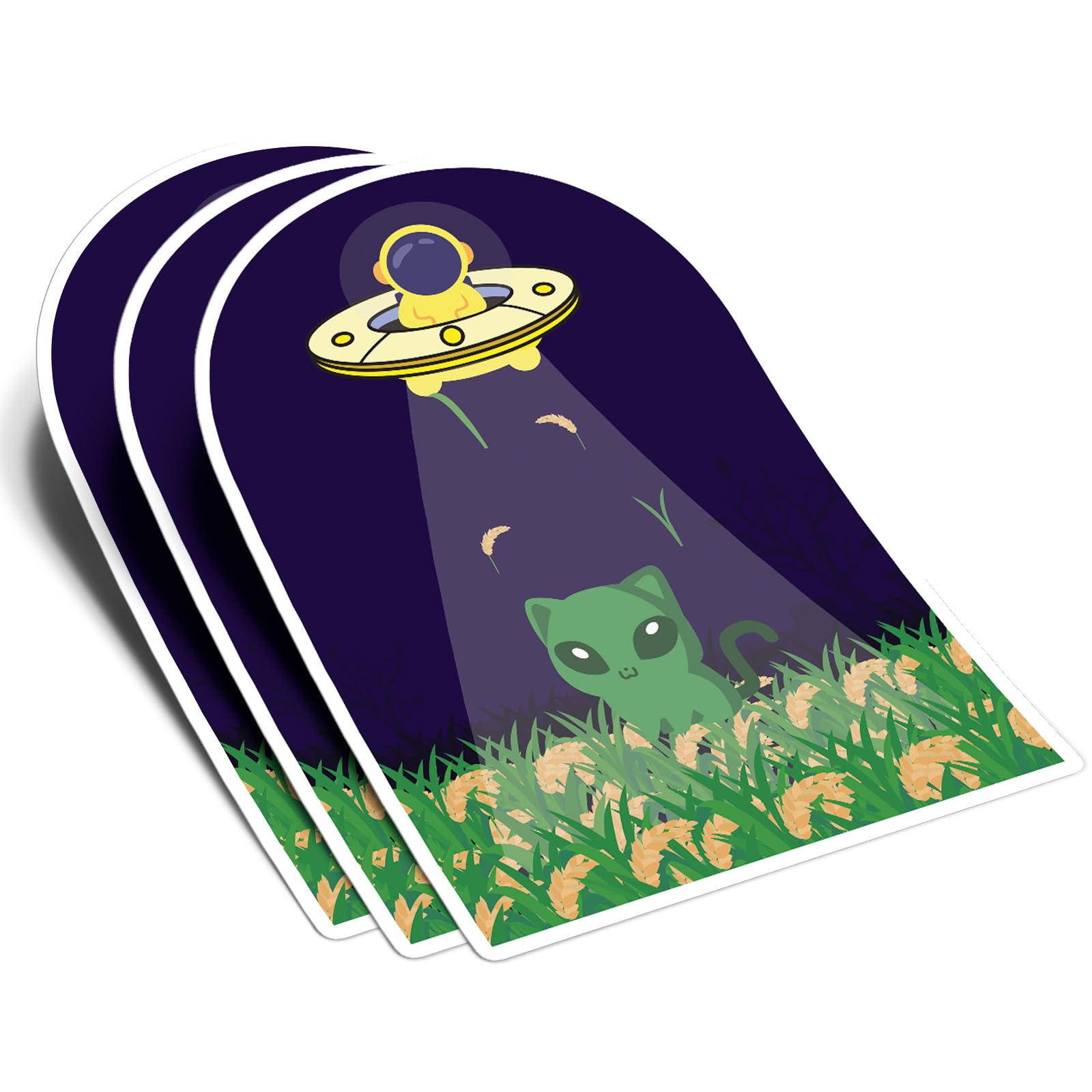 Photo 1 of (3Pcs) Alien Cat Sticker Astronaut Spaceship Decal Waterproof Vinyl Stickers Adult for Laptop Kindle Car Tumbler Water Bottle Mug Phone Notebook - Size 3”x2”
