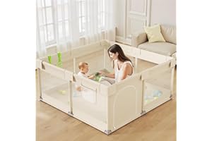 Uanlauo Beige Small Baby Playpen - 47x47in Playpen for Babies and Toddlers, Safe Indoor Play Pen, Baby Pen with Storage Bag and Breathable Mesh