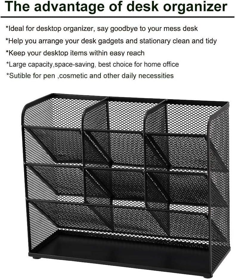 Marbrasse Mesh Desk Organizer, Multi-Functional Pen Holder, Pen Organizer for desk, Desktop Stationary Organizer, Storage Rack for School Home Office Art Supplies (Black): Home Improvement
