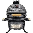 VESSILS Ceramic Charcoal Kamado Grill - Tabletop 5-in-1 Charcoal BBQ Smoker - 9.8" Stainless Steel Grid - Egg Shaped Ceramic Outdoor Heavy Duty Char Broil Barbecue Grill for Smoking, Grilling, Baking