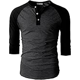 H2H Mens Casual Slim Fit T-Shirts Henley Shirts Raglan Long & 3/4 Sleeve Jersey Baseball T Shirts