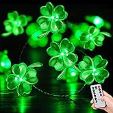 BOHON St Patricks Day Decorations Shamrocks String Lights Battery Operated with Remote 10 ft 40 LEDs Lucky Clover Green Lights for Bedroom Party Feast of Saint St. Patrick's Day Decoration