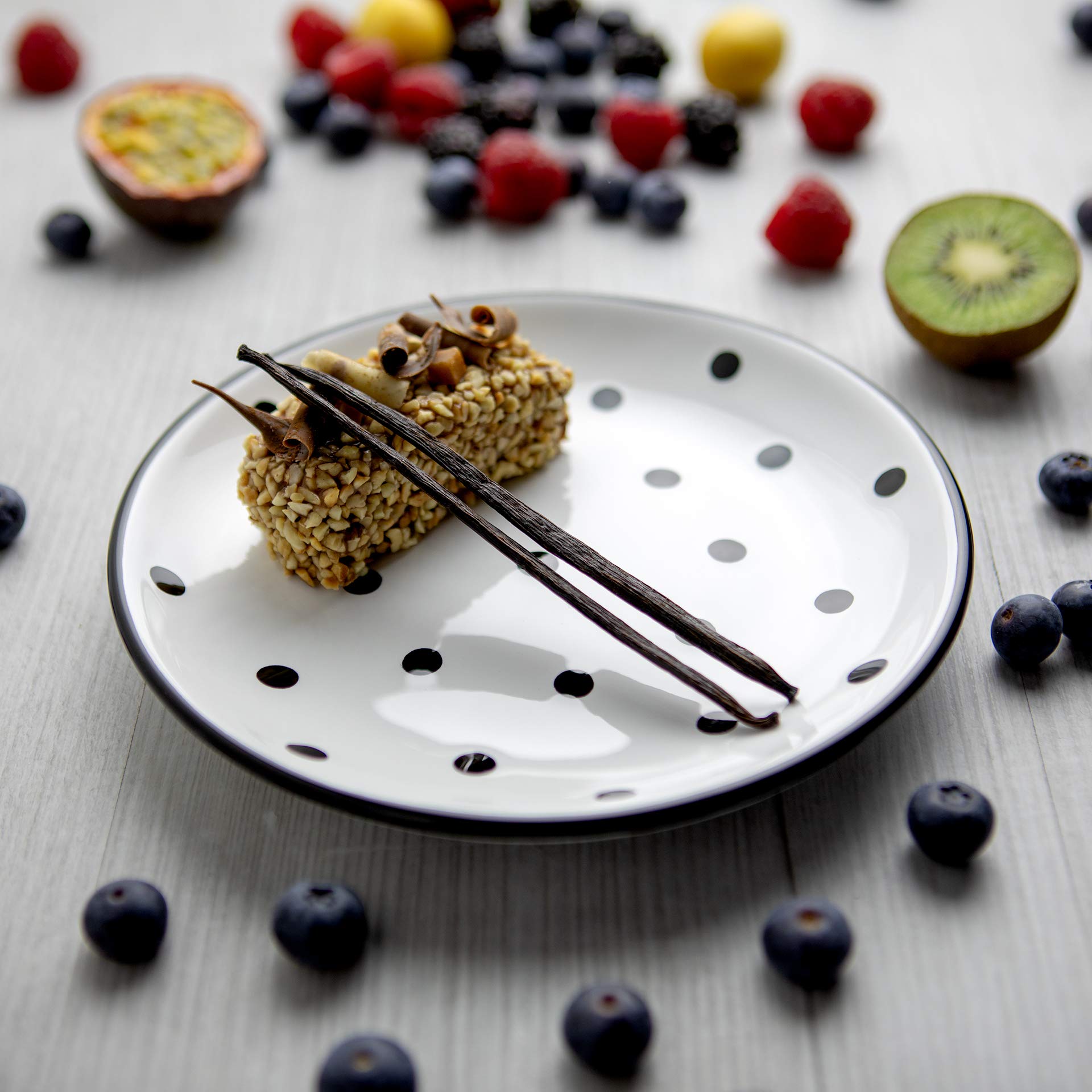 City to Cottage® White and Black Pottery | Polka Dot Spotty | Handmade Hand Painted | Glazed Ceramic 7.9inch/20cm | Side Dessert Plate | Unique Dinnerware