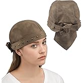 Mepase Distressed Brown Studs Motorcycle Leather Cap Unisex Cycling Bandana Doo Rags Adjustable Skull Cap Leather Skull Caps