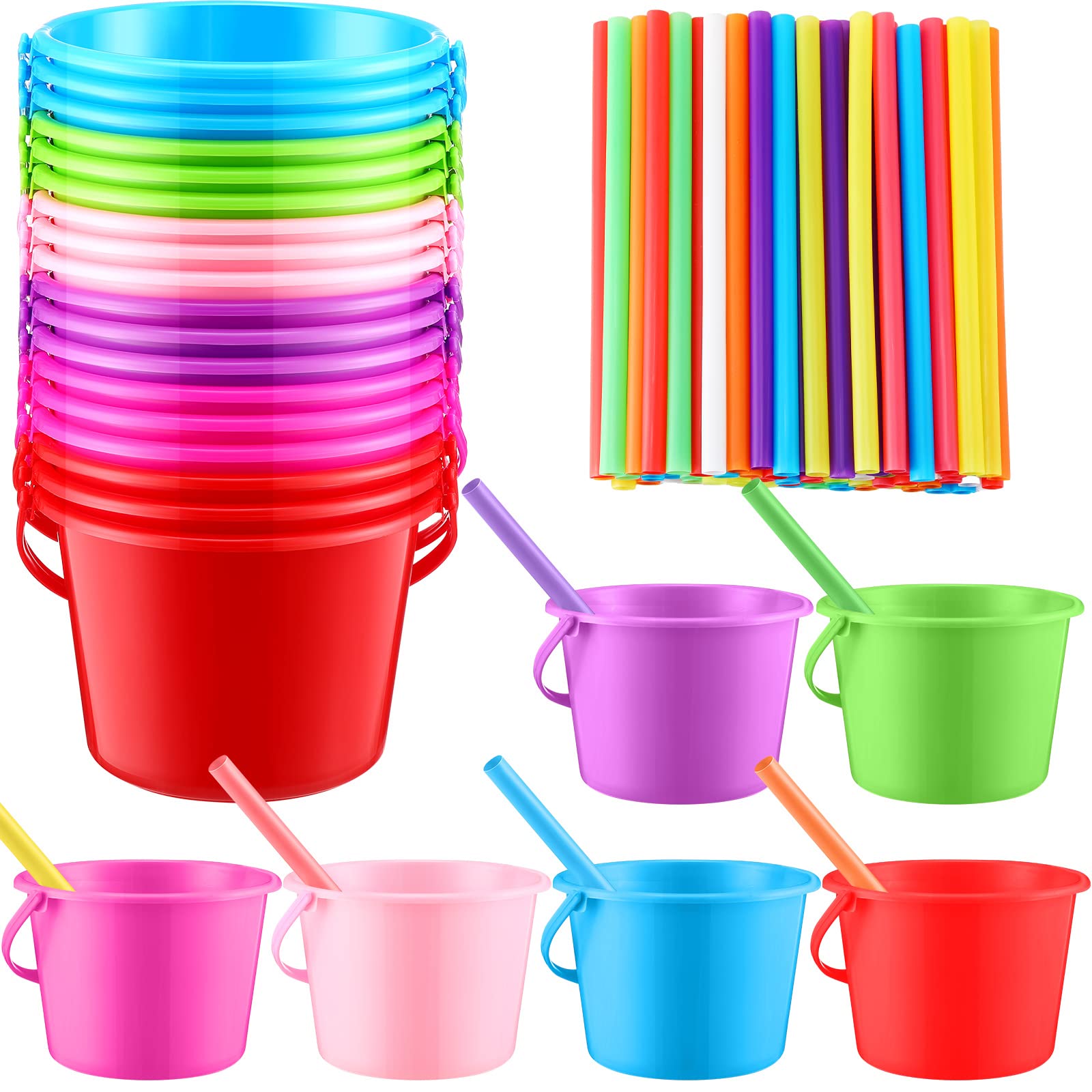 Photo 1 of Didaey 36 Packs Sand Buckets Rum Buckets with 100 Plastic Drinking Straws Beach Sand Toys for Summer Beach Party Favors
