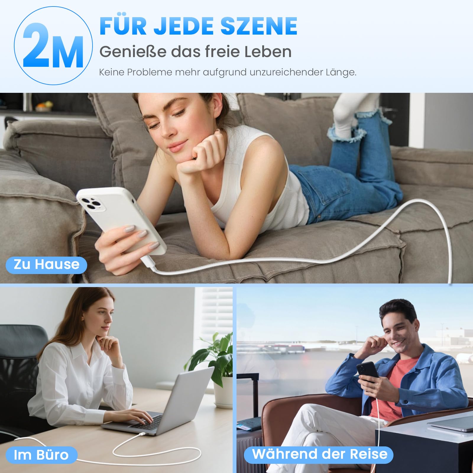 2er Pack 20W USB-C Ladegerät mit 2M+2M USB-C schnellladekabel, Schnellladegerät Für iPhone 17/16/15/Air/e/Pro/Pro Max/Plus,Für iPad Pro/Air/mini Stecker Adapter 6